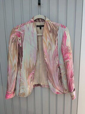 Lafayette 148 New York Marbled Pattern Blazer Silk Blend Size 10 Ladies Women's